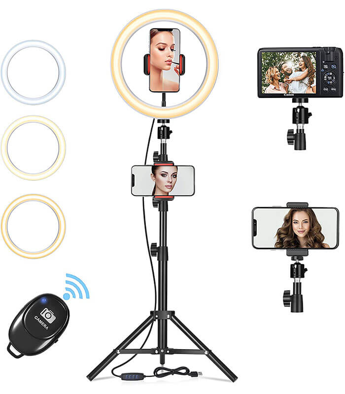 Accessoires photo Anneau Lumineux Selfie avec trépied téléphone Portable,  Cercle lumière LED beauté à intensité Variable de luminosité pour la  Diffusion en Direct