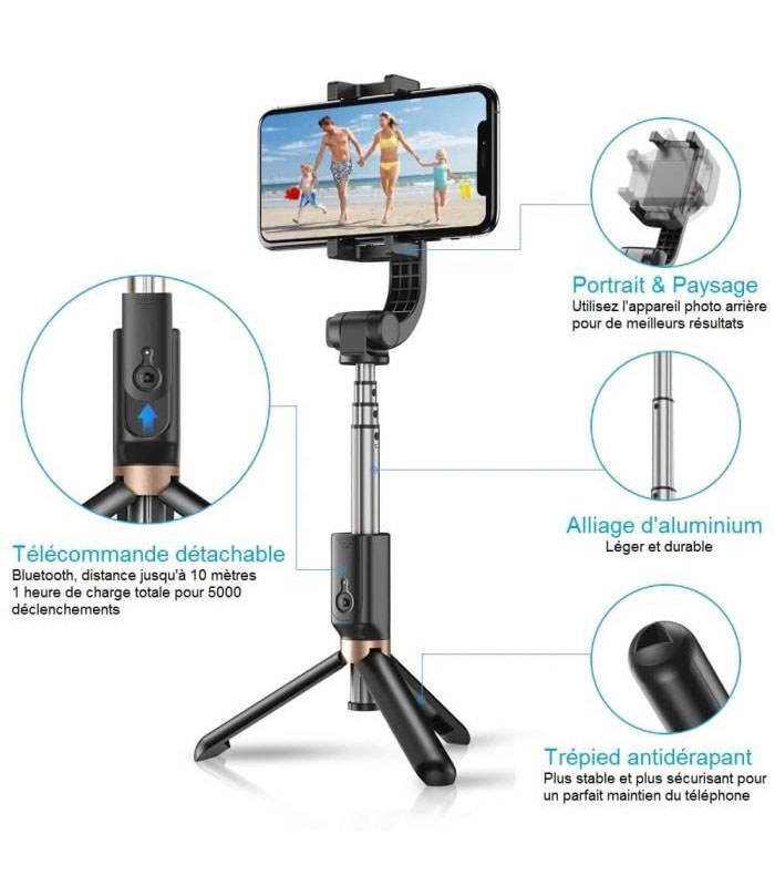 Gimbal Stabilisateur Smartphone, Gimbal Stabilisateur Portable avec Lumière  de Remplissage, Gimbal iPhone avec Télécommande, Selfie Stabilisateur