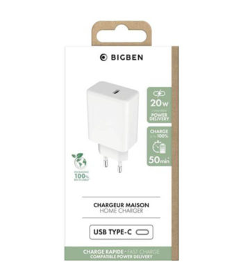 Chargeur secteur USB Type C 20 Watts BigBen Connected Blanc benin 1