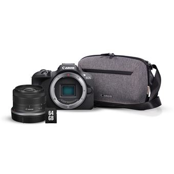 Pack Appareil photo hybride Canon EOS R100 Noir RF S 18 45mm f 4 5 6 3 IS STM Sac photo carte SD 64 Go VENDU AU BENIN