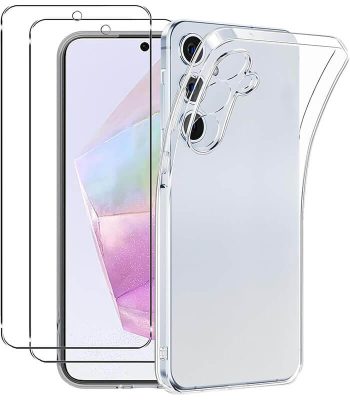 Compatible avec Samsung Galaxy A55 5G Pack Complet Coque Résistante Transparente + 2 Films Protection écran Verre trempé vendu au bénin